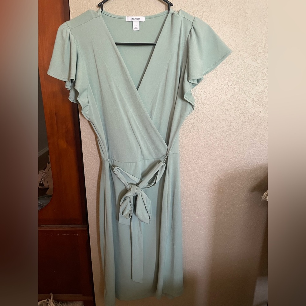 Nine West Soft Green Wrap Midi Dress